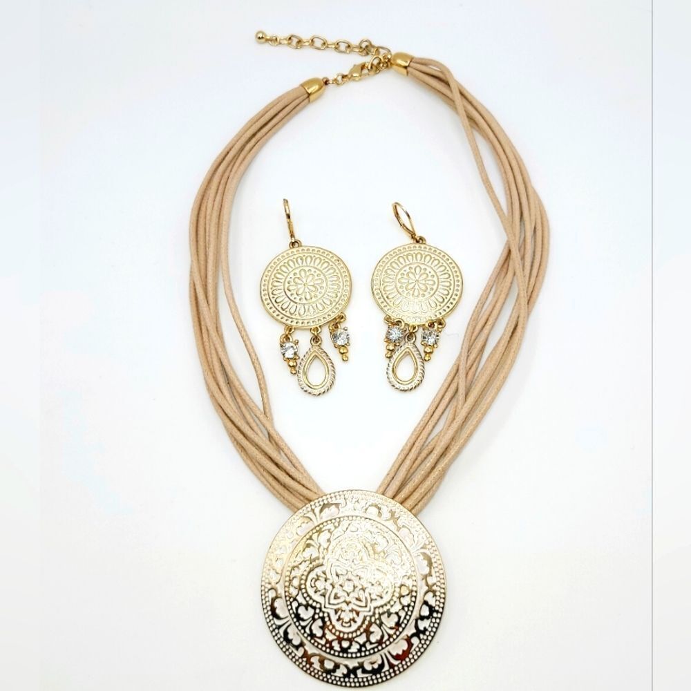 Classy Gold and Beige Necklace and Earring Set